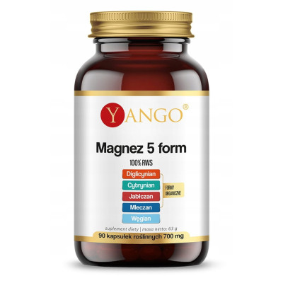 YANGO MAGNEZ 5 FORM ORG Diglicynian Cytrynian jabłczan Mleczan Węglan 90kap