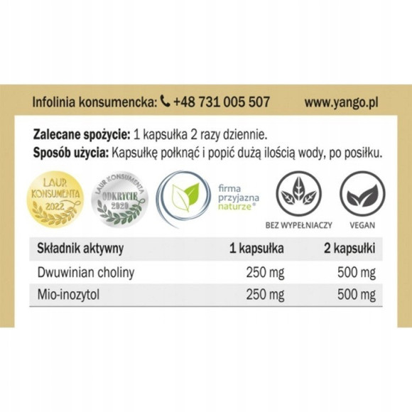 Yango CHOLINA + INOZYTOL 90 kaps wsparcie UKŁAD NERWOWY STRES METABOLIZM Yango CHOLINA + INOZYTOL 90 kaps wsparcie UKŁAD NERWOWY STRES METABOLIZM