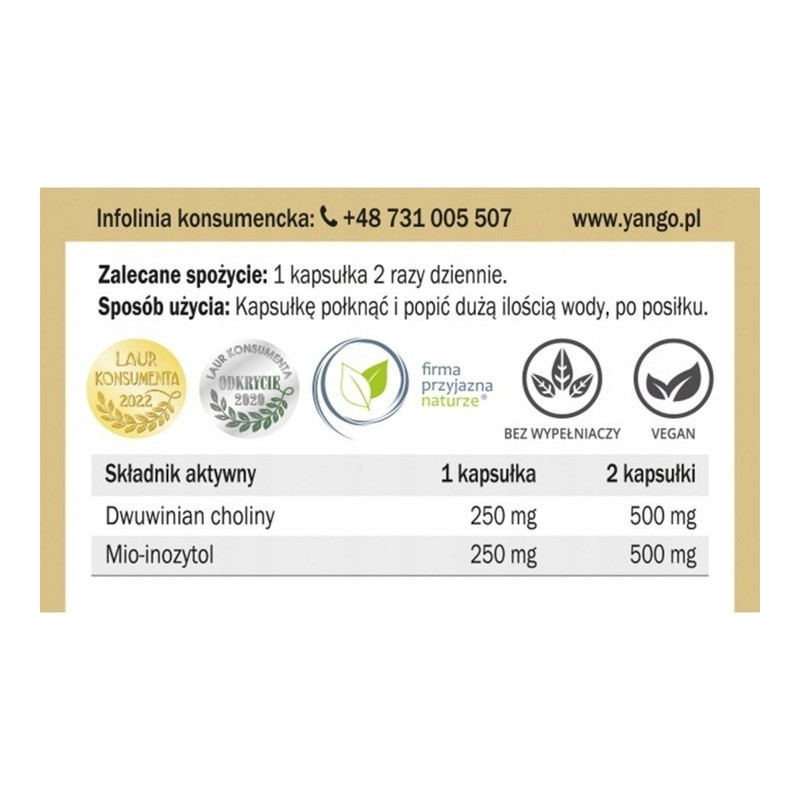 Yango CHOLINA + INOZYTOL 90 kaps wsparcie UKŁAD NERWOWY STRES METABOLIZM