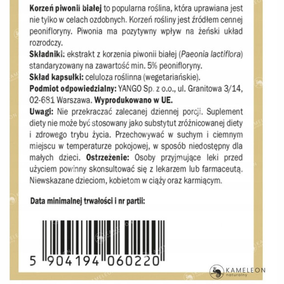 Yango PIWONIA BIAŁA KORZEŃ wsparcie BÓLE MENSTRUACYJNE ROZKURCZOWO 90kaps Yango PIWONIA BIAŁA KORZEŃ wsparcie BÓLE MENSTRUACYJNE ROZKURCZOWO 90kaps