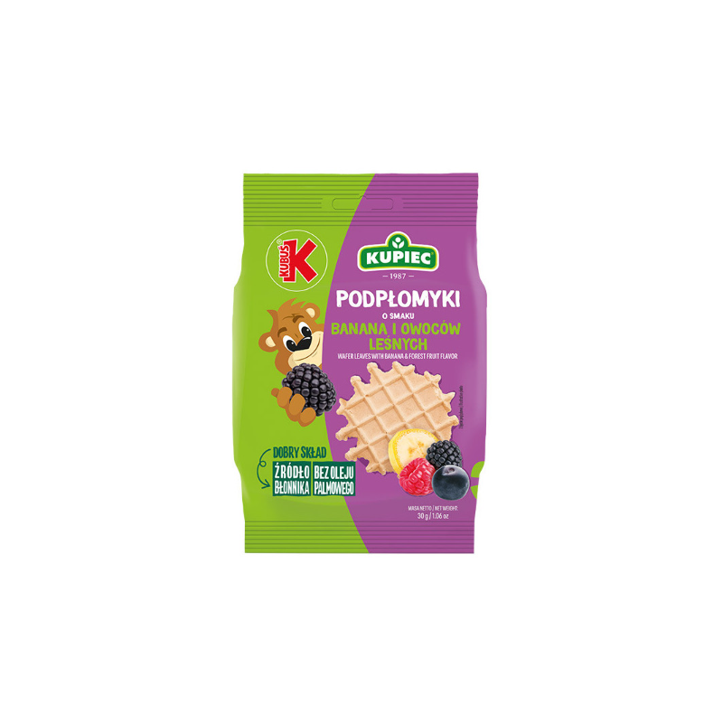 KUPIEC x KUBUŚ MINI PODPŁOMYKI smak BANAN I OWOCE LEŚNE 30G