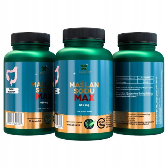 Lanco MAŚLAN SODU MAX 1300mg w porcji 60kaps wparcie: JELITA MIKROFLORA Lanco MAŚLAN SODU MAX 1300mg w porcji 60kaps wparcie: JELITA MIKROFLORA