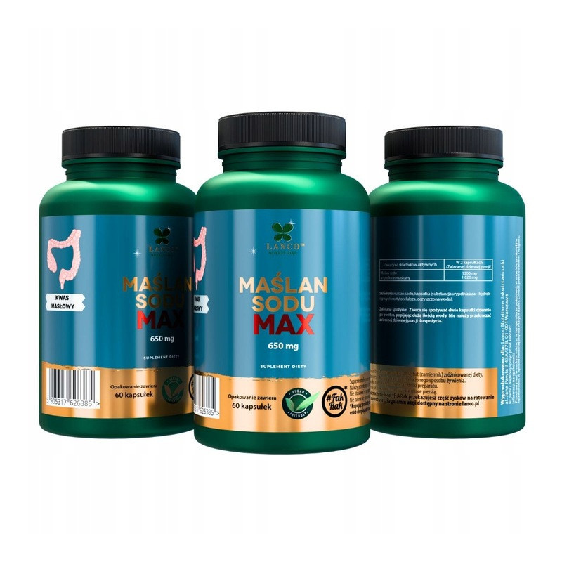 Lanco MAŚLAN SODU MAX 1300mg w porcji 60kaps wparcie: JELITA MIKROFLORA