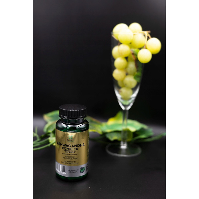 ASHWAGANDHA COMPLEX + Magnez Wit.B6 L-tryptofan 60kps LANCO pomoc STRES SEN