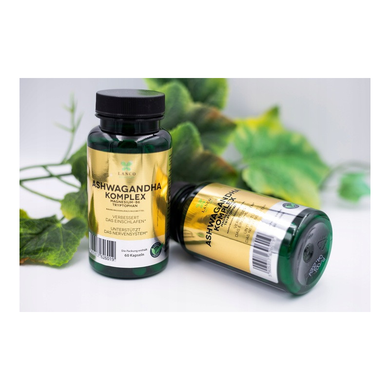 ASHWAGANDHA COMPLEX + Magnez Wit.B6 L-tryptofan 60kps LANCO pomoc STRES SEN