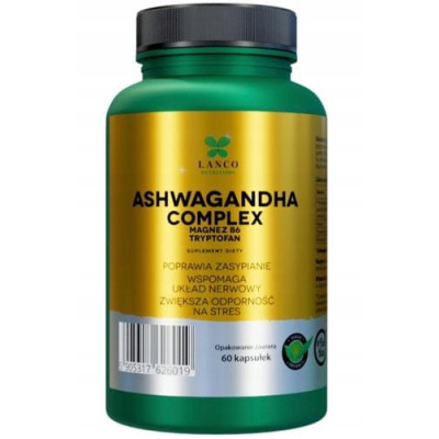 ASHWAGANDHA COMPLEX + Magnez Wit.B6 L-tryptofan 60kps LANCO pomoc STRES SEN