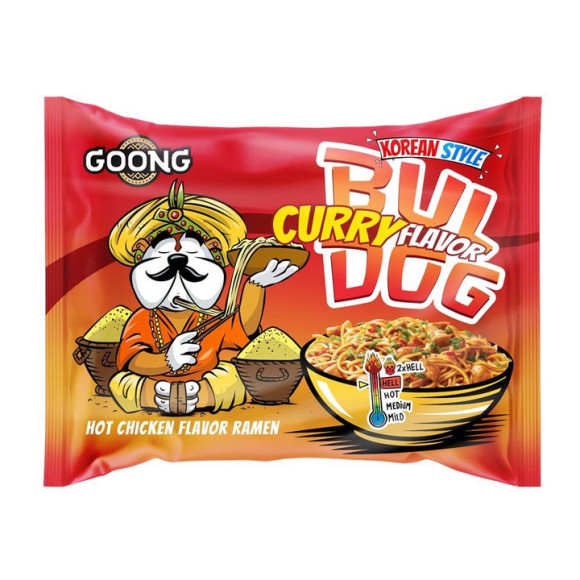Goong BULDOG CURRY HOT CHICKEN RAMEN zupka chińska makaron OSTRA 117g Goong BULDOG CURRY HOT CHICKEN RAMEN zupka chińska makaron OSTRA 117g