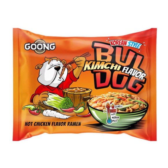 Goong BULDOG KIMCHI HOT CHICKEN RAMEN zupka chińska makaron OSTRA 117g Goong BULDOG KIMCHI HOT CHICKEN RAMEN zupka chińska makaron OSTRA 117g