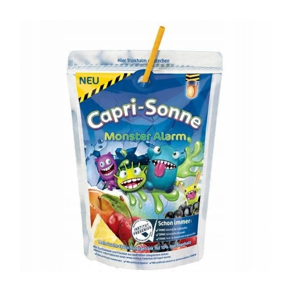 CAPRI-SUN Napój owocowy ze słomką WIELOOWOCOWY MONSTER ALARM 200ml 1szt CAPRI-SUN Napój owocowy ze słomką WIELOOWOCOWY MONSTER ALARM 200ml 1szt