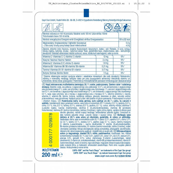 CAPRI-SUN Napój owocowy ze słomką WIELOOWOCOWY MULTIWITAMINA CAPRI-SUN Napój owocowy ze słomką WIELOOWOCOWY MULTIWITAMINA