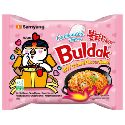 BULDAK DANIE ZUPA MAKARON KOREAŃSKI OSTRY RAMEN HOT KURCZAK CARBONARA 130g