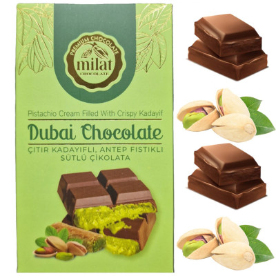 DUBAJSKA CZEKOLADA z PISTACJAMI i ciastem KADAYIF 60G Dubai Chocolate MILAT