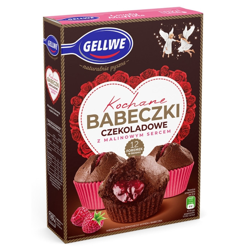 Gellwe KOCHANE BABECZKI CZEKOLADOWE MALINOWE z malinowym sercem 311g