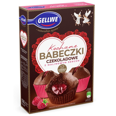 Gellwe KOCHANE BABECZKI CZEKOLADOWE MALINOWE z malinowym sercem 311g