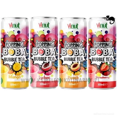 Vinut NAPÓJ POPPING BOBA BUBBLE TEA LYCHEE MANGO STRAWBERRY PEACH mix 4 szt