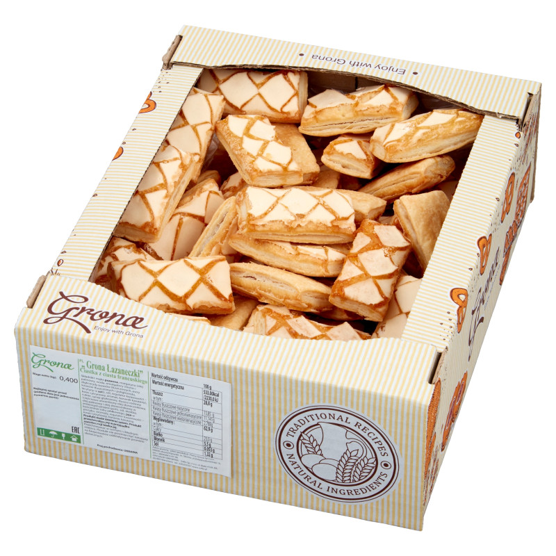 ŁAZANECZKI kruche  Ciastka z CIASTA  z FRANCUSK. 400g GRONA KRÓTKA DATA 