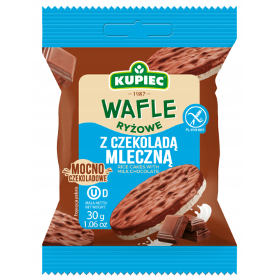 Kupiec WAFLE RYŻOWE bezglutenowe W CZEKOLADZIE MLECZNEJ 30g