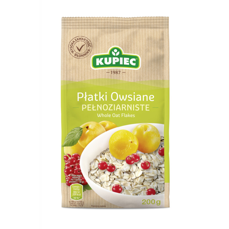 Kupiec PŁATKI OWSIANE PEŁNOZIARNISTE 200g 0,2KG KRÓTKA DATA 
