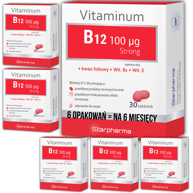 Starpharma VITAMINUM B12 Strong 100µg wit B12 kwas foliowy 30 x6 = 180 tabl