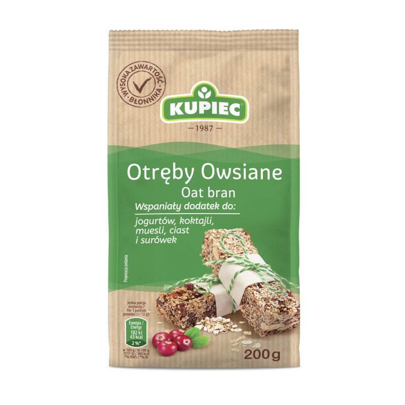 Kupiec OTRĘBY OWSIANE 200g 0,2KG dodatek do jogurtów koktajli musli ciast