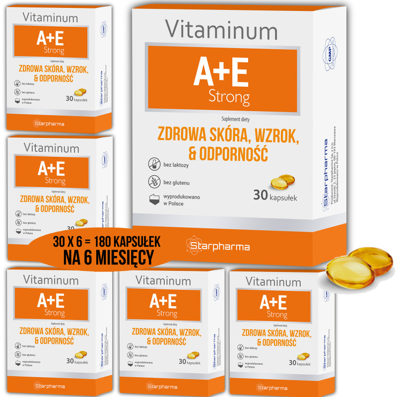 Starpharma VITAMINUIUM A+E witamina A+E 6 opakowań 30 x6 = 180 kapsułek