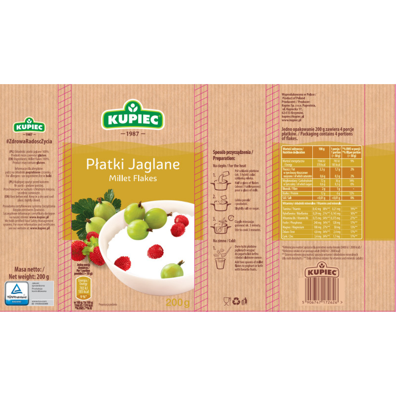 Kupiec PŁATKI JAGLANE 200g 0,2KG