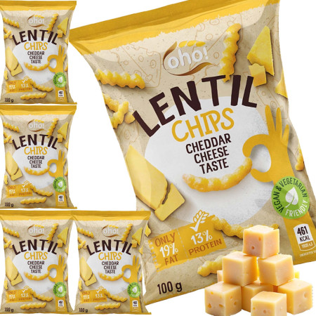 OHO LENTIL CHIPS Chipsy z czerwonej soczewicy smak CHEDDAR 100g x5 = 0,5kg