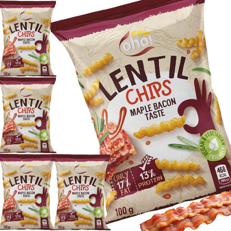 OHO LENTIL CHIPS Chipsy z czerwonej soczewicy smak BEKON 100g x5 = 0,5kg