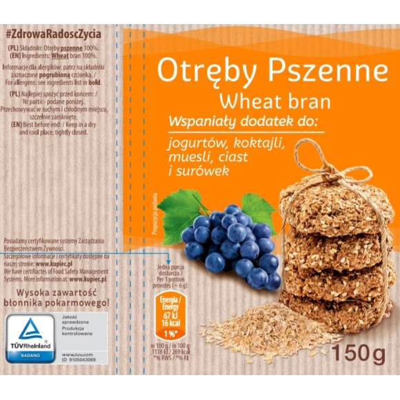 Kupiec OTRĘBY PSZENNE 150g 0,15KG do jogurtów koktajli ciast