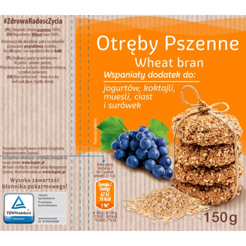 Kupiec OTRĘBY PSZENNE 150g 0,15KG do jogurtów koktajli ciast