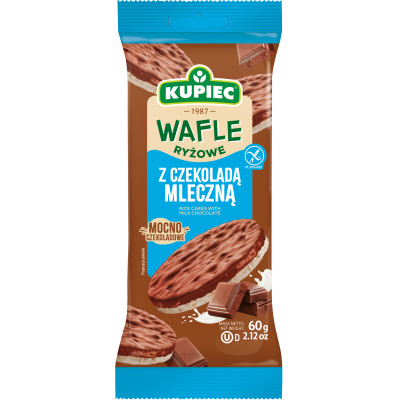 Kupiec WAFLE RYŻOWE bezglutenowe W CZEKOLADZIE MLECZNEJ 4szt 60g