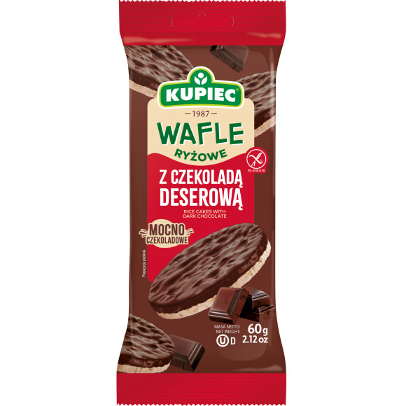 Kupiec WAFLE RYŻOWE bezglutenowe W CZEKOLADZIE DESEROWEJ 4szt 60g