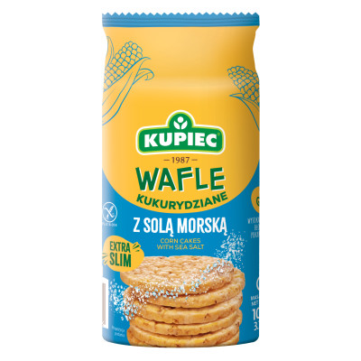 Kupiec WAFLE KUKURYDZIANE Z SOLĄ MORSKĄ bezglutenowe - EXTRA SLIM - 105g