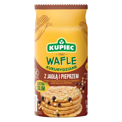 Kupiec WAFLE KUKURYDZIANE KASZA JAGLANA PIEPRZ bezglutenowe EXTRA SLIM 105g