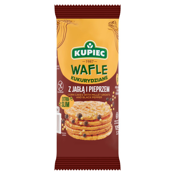 Kupiec WAFLE KUKURYDZIANE KASZA JAGLANA PIEPRZ bezglutenowe EXTRA SLIM 105g