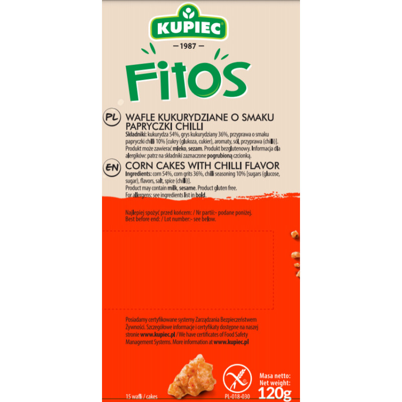 Kupiec FITOS WAFLE smakowe KUKURYDZIANE CHILLI bezglutenowe 120g