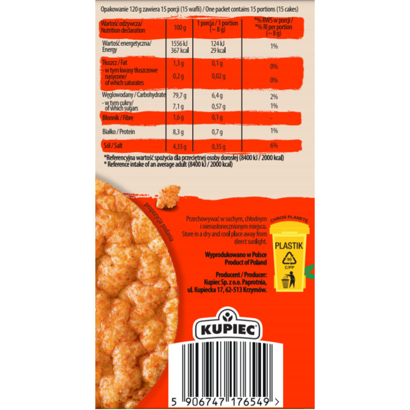 Kupiec FITOS WAFLE smakowe KUKURYDZIANE CHILLI bezglutenowe 120g