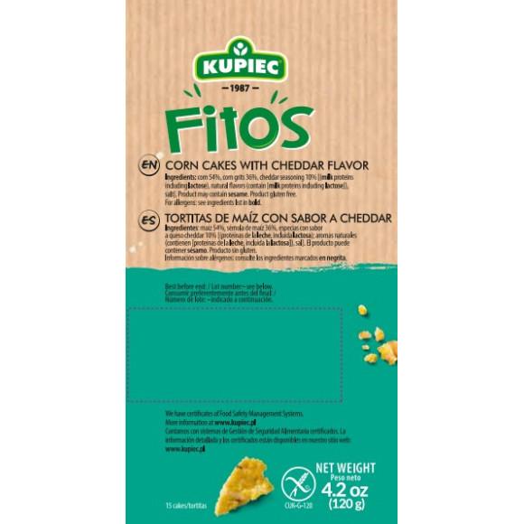 Kupiec FITOS WAFLE smakowe KUKURYDZIANE o smaku CHEDDAR bezglutenowe 120g