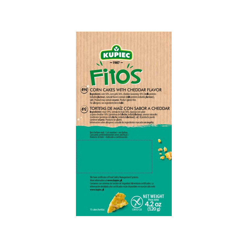 Kupiec FITOS WAFLE smakowe KUKURYDZIANE o smaku CHEDDAR bezglutenowe 120g