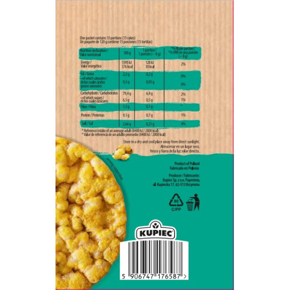 Kupiec FITOS WAFLE smakowe KUKURYDZIANE o smaku CHEDDAR bezglutenowe 120g