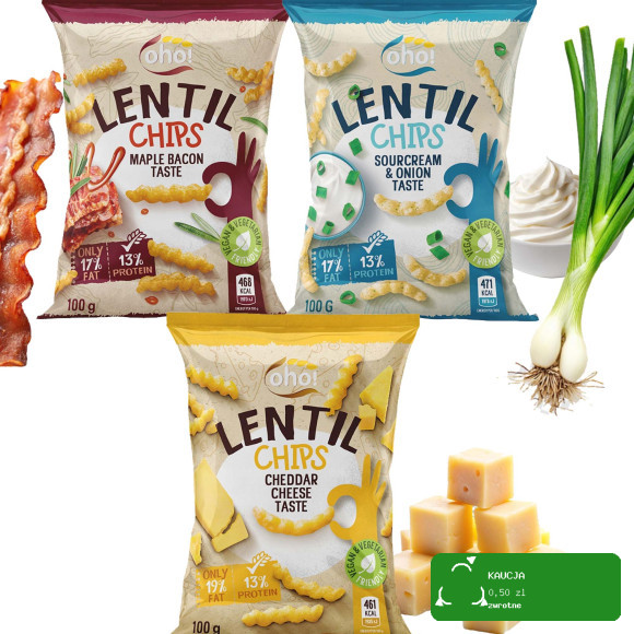 OHO LENTIL CHIPS Chipsy z czerwonej soczewicy MIX 3 SMAKÓW 100g x3 = 0,3kg