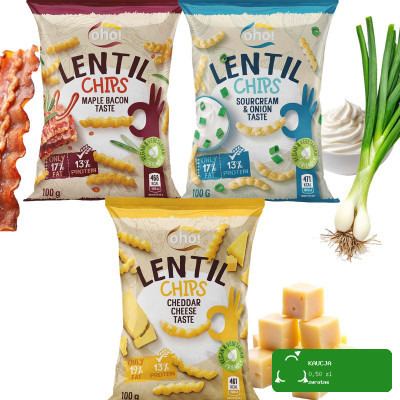 OHO LENTIL CHIPS Chipsy z czerwonej soczewicy MIX 3 SMAKÓW 100g x3 = 0,3kg