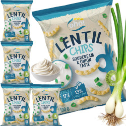 OHO LENTIL CHIPS Chipsy z czerwonej soczewicy ŚMIETANA CEBULA 100g x5 = 0,5kg