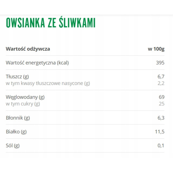 Kupiec COŚ NA ZĄB - OWSIANKA ZE ŚLIWKAMI 50g gotowe w 3 minuty