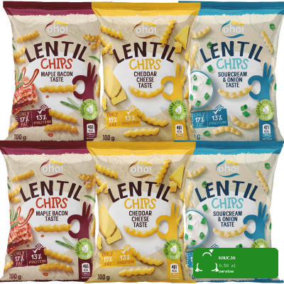 OHO LENTIL CHIPS Chipsy z czerwonej soczewicy MIX 3 SMAKÓW 100g x6 = 0,6kg