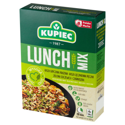 Kupiec LUNCH MIX KASZA GRYCZANA PĘCZAK SOCZEWICA CZARNUSZKA 4X100G 0,4KG