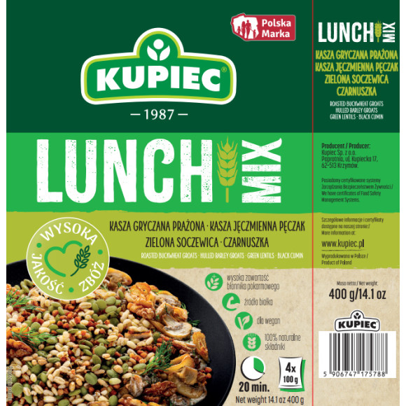 Kupiec LUNCH MIX KASZA GRYCZANA PĘCZAK SOCZEWICA CZARNUSZKA 4X100G 0,4KG
