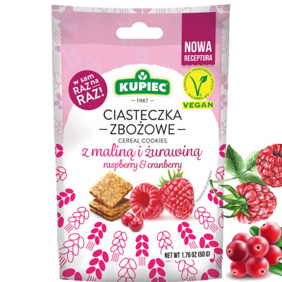 Kupiec WEGAŃSKIE CIASTECZKA ZBOŻOWE Z Malina i Żurawiną 50g