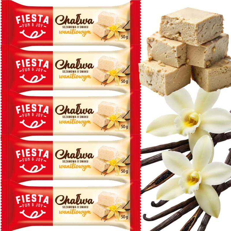 FIESTA CHAŁWA SEZAMOWA O SMAKU WANILIOWYM słodka pzekąska 50g x5 = 0,25kg