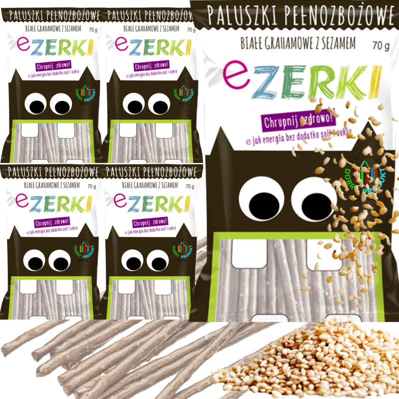 eZerki PEŁNOZBOŻOWE BIAŁE GRAHAMOWE Z SEZAMEM bez soli 70g x5 = 0,35kg